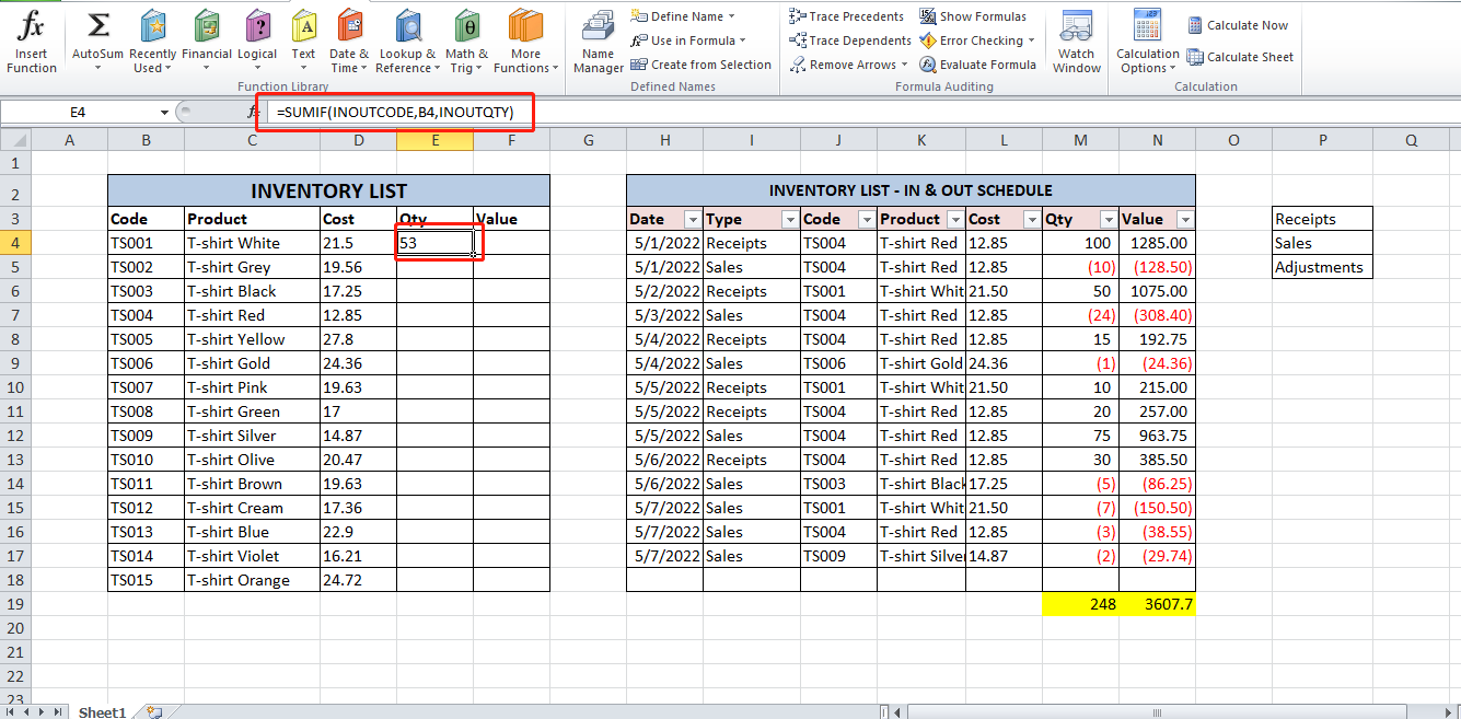 Count qty-and-value