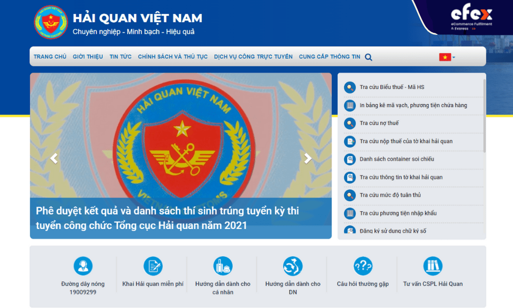 Truy cập trang Hải Quan Việt Nam để in mã vạch tờ khai hải quan