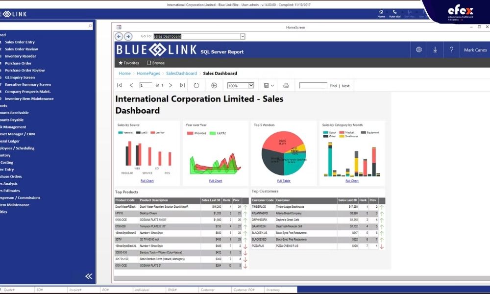 Sales-dashboard-interface-in-Blue-Link-ERP-software