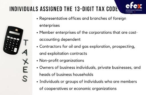 Individuals assigned the 13-digit tax CODES