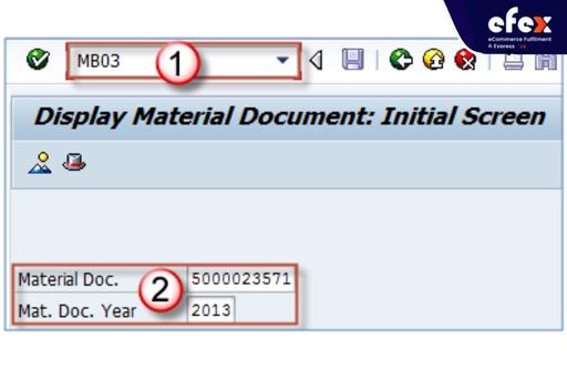 Step 6.4 Verify the material document with MB03