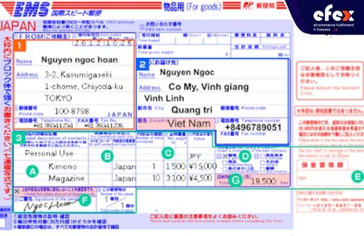 Mẫu điền phiếu gửi hàng bưu điện từ Nhật Về Việt Nam
