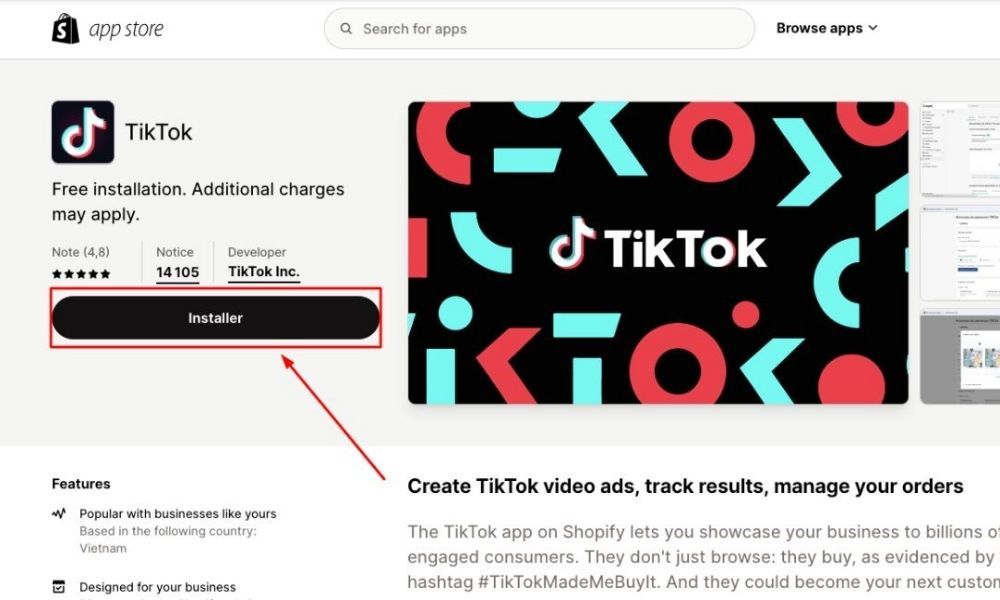 Download the TikTok app on Shopify