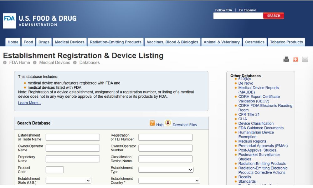 Giao diện của website cơ quan FDA 