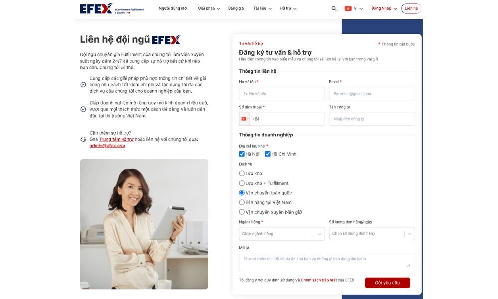 Liên hệ với EFEX trên website công ty