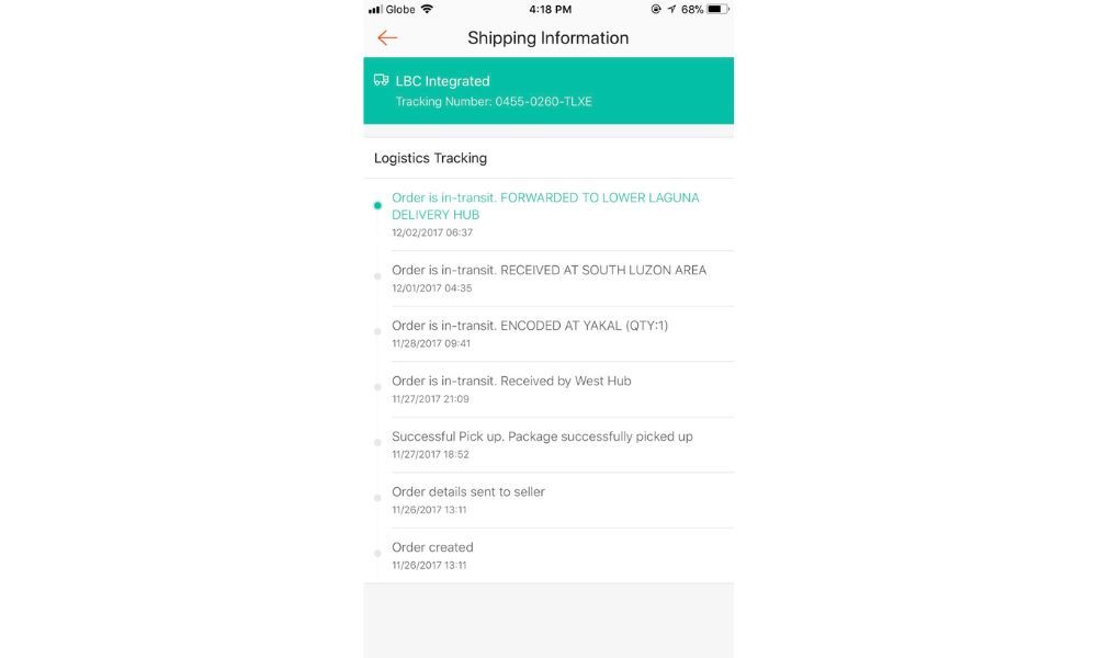 shipping information on shopee app