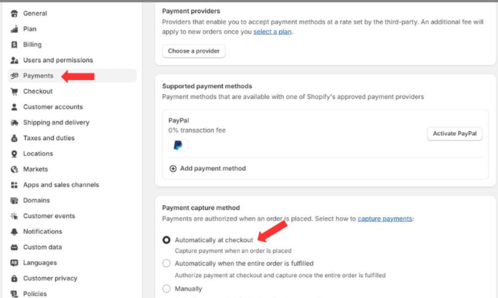 Shopify payment capture