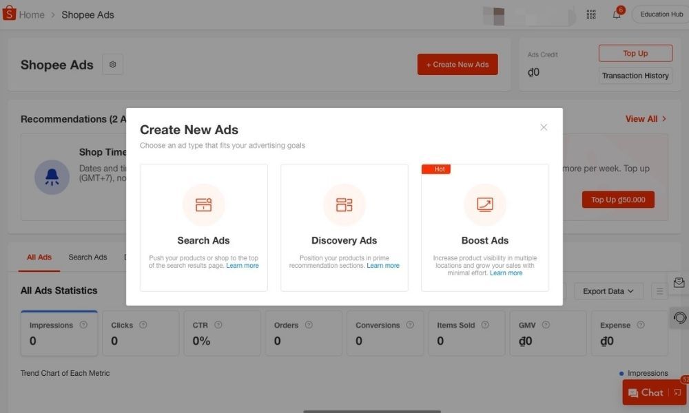 Three Shopee ads campaign types