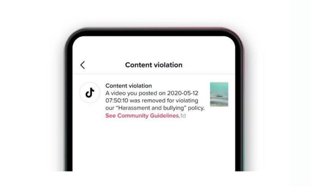 TikTok will inform you of content violation