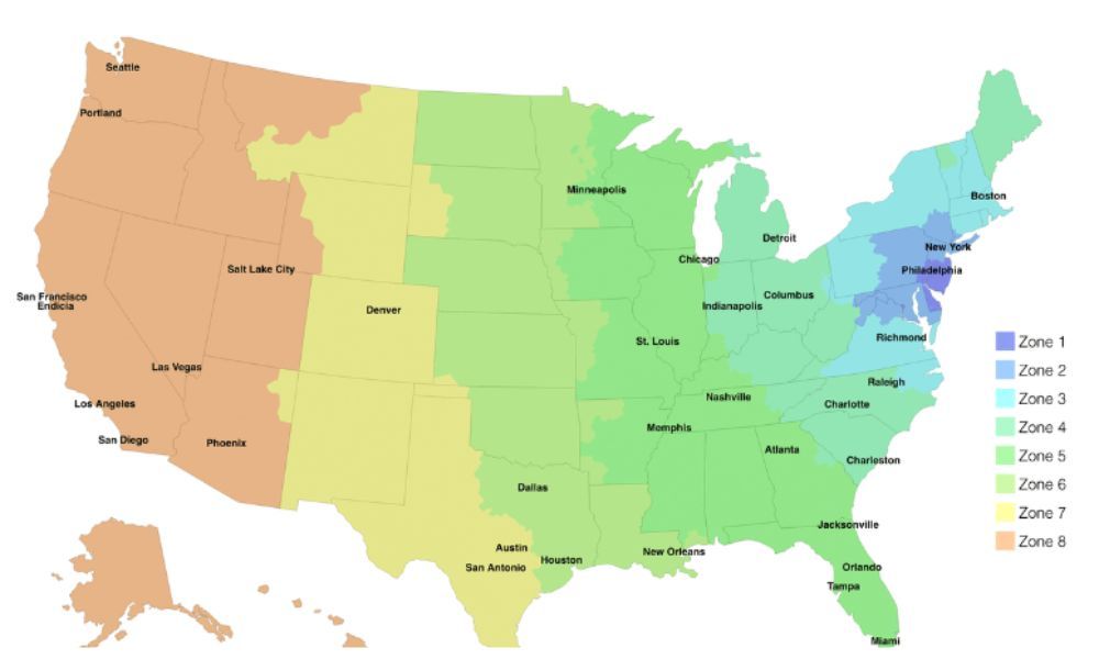 US shipping zones